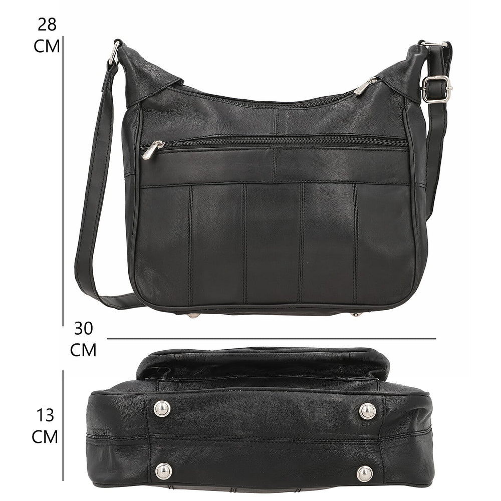 Hong Kong Closeout - 100% Genuine Leather Crossbody Bag with Shoulder Strap - Black