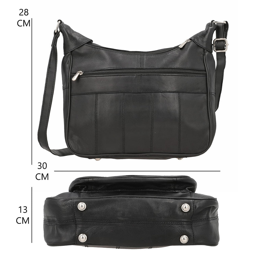 Hong Kong Closeout - 100% Genuine Leather Crossbody Bag with Shoulder Strap - Black