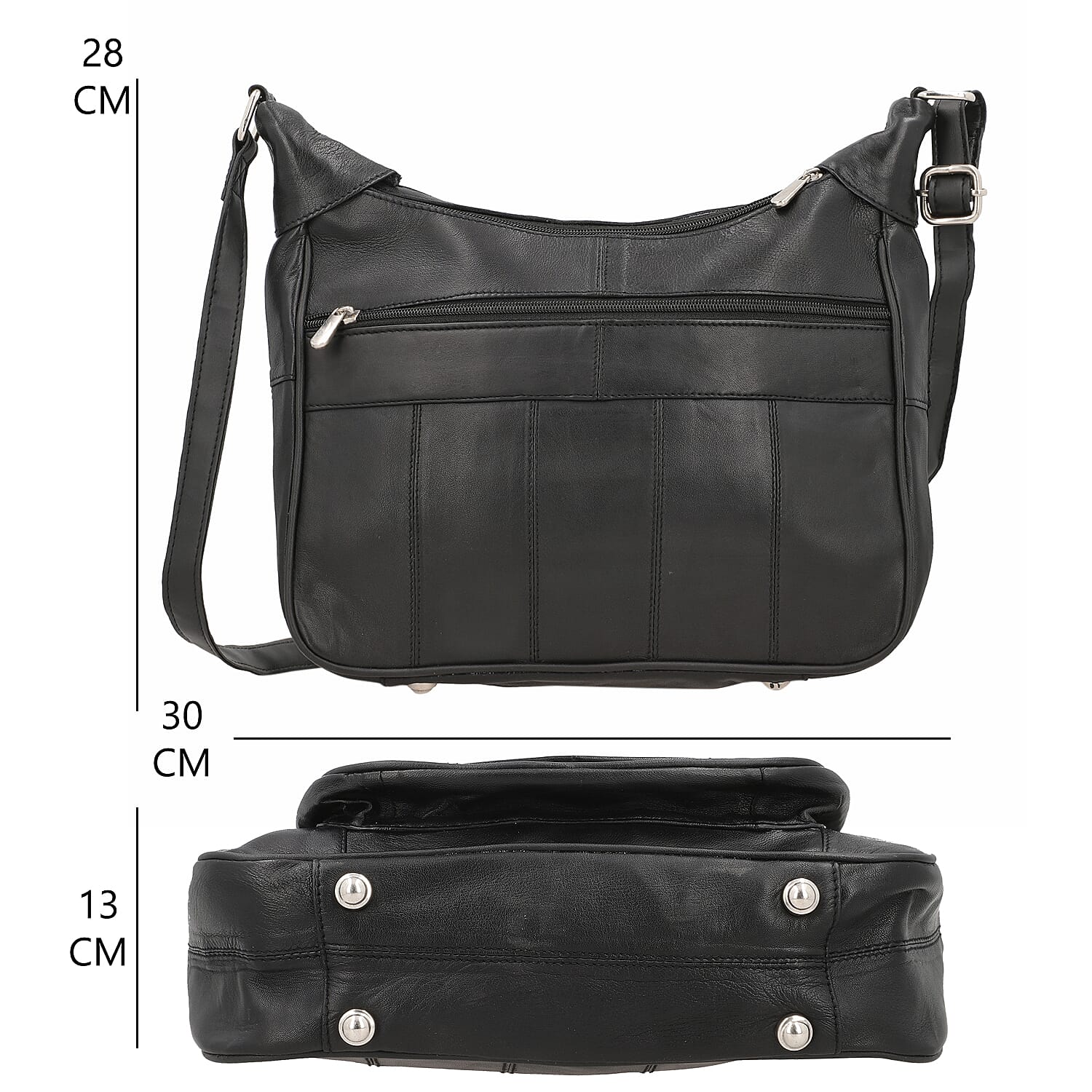 Hong Kong Closeout - 100% Genuine Leather Crossbody Bag with Shoulder Strap - Black