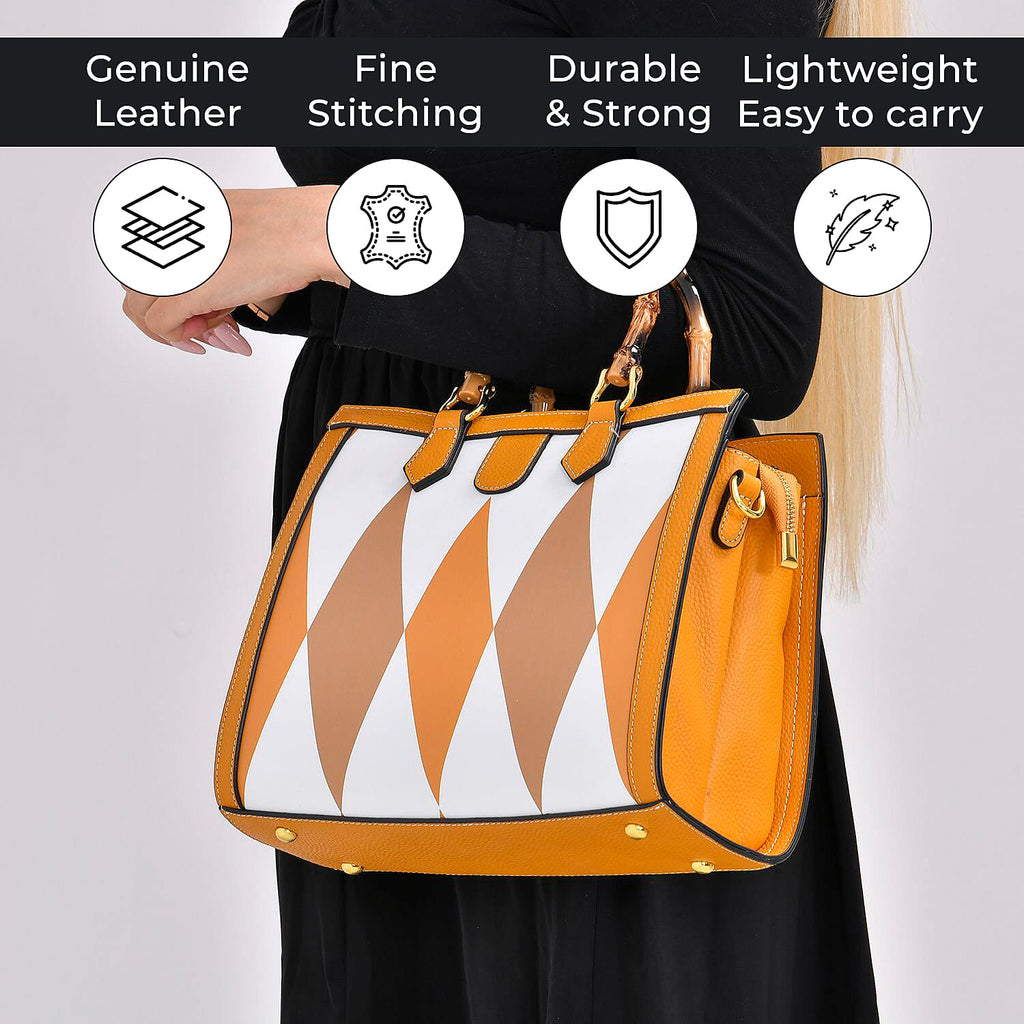 100% Genuine Leather Diamond Pattern Crossbody Bag with Handle Drop (120cm) - Yellow