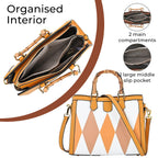 100% Genuine Leather Diamond Pattern Crossbody Bag with Handle Drop (120cm) - Yellow