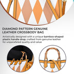 100% Genuine Leather Diamond Pattern Crossbody Bag with Handle Drop (120cm) - Yellow