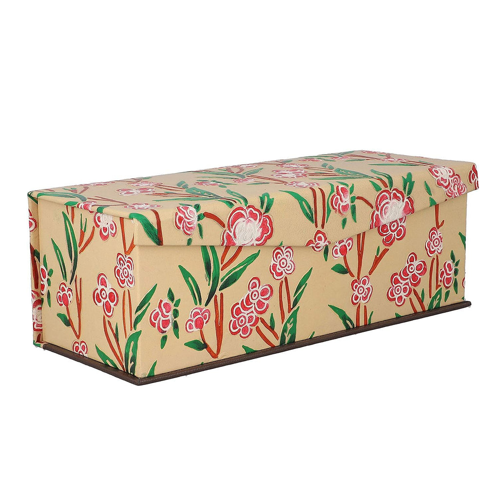 100% Genuine Leather Embossed 2 Tier Jewellery Box (Size 31x12x11 Cm) - Beige