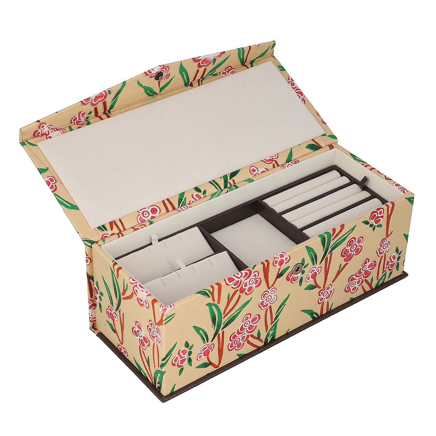 100% Genuine Leather Embossed 2 Tier Jewellery Box (Size 31x12x11 Cm) - Beige