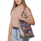100% Genuine Leather Multi Colour Embroidery Pattern Shoulder Bag with External Zipper Pocket (Size 30x13x35) - Bronze