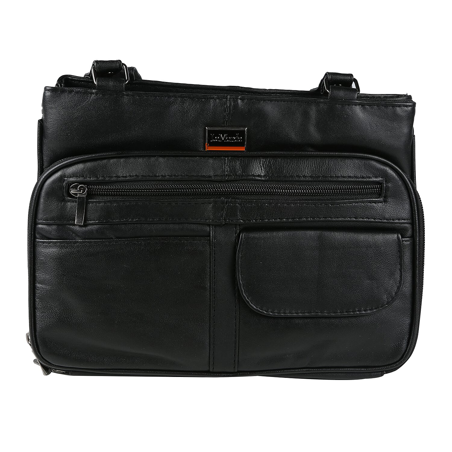 Le Monde - 100% Genuine Leather Multi Pocket Ladies Shoulder Bag with Zipper Closure - Black