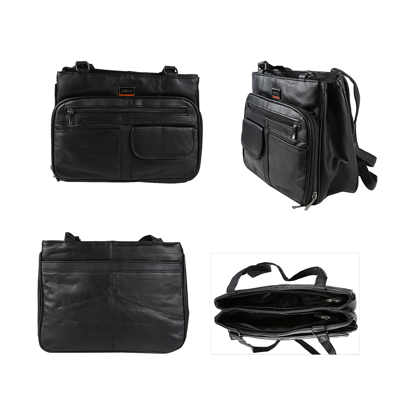 Le Monde - 100% Genuine Leather Multi Pocket Ladies Shoulder Bag with Zipper Closure - Black