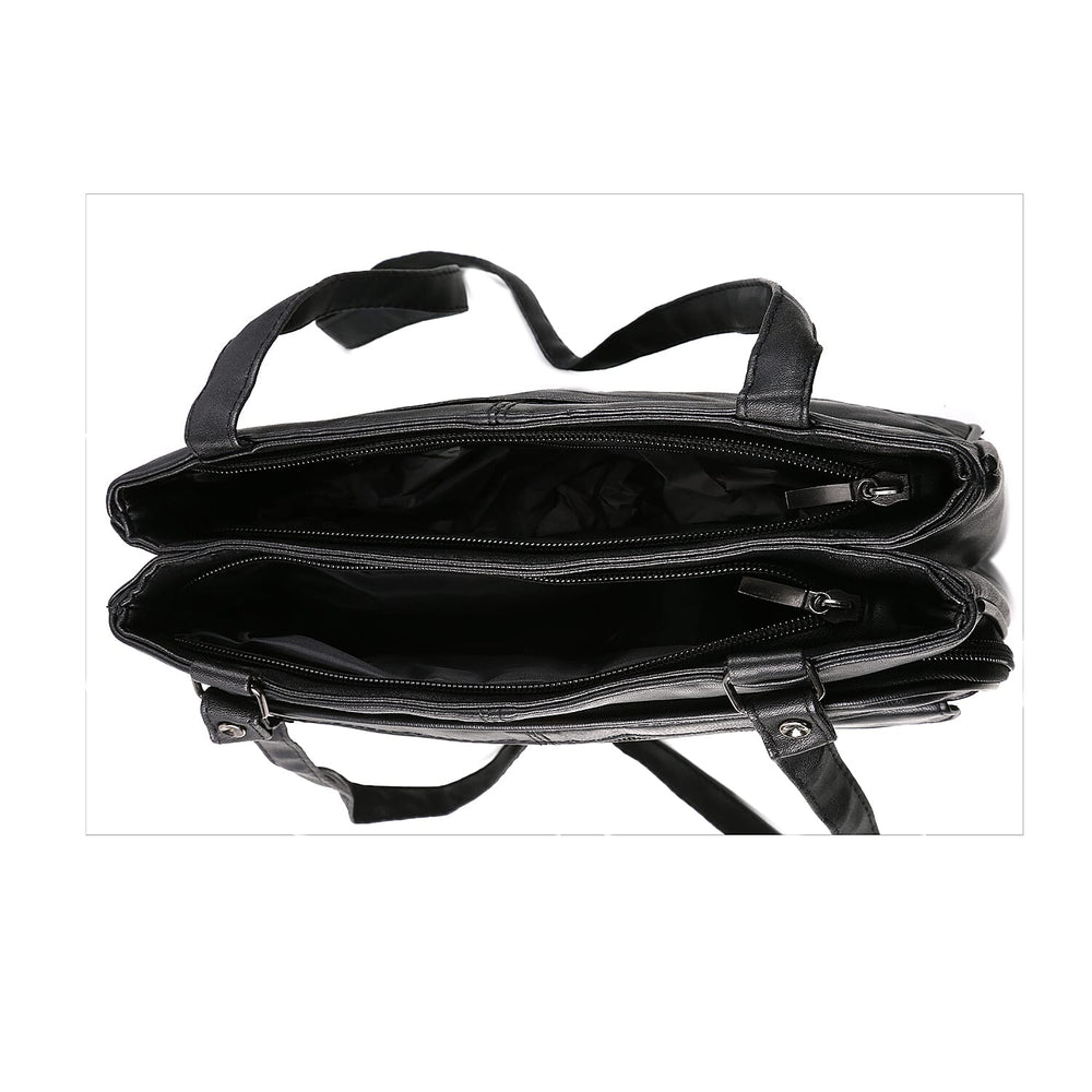 Le Monde - 100% Genuine Leather Multi Pocket Ladies Shoulder Bag with Zipper Closure - Black