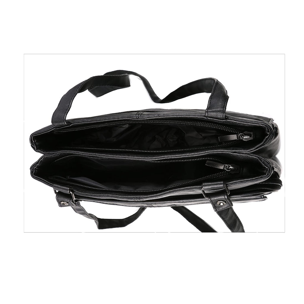 Le Monde - 100% Genuine Leather Multi Pocket Ladies Shoulder Bag with Zipper Closure - Black