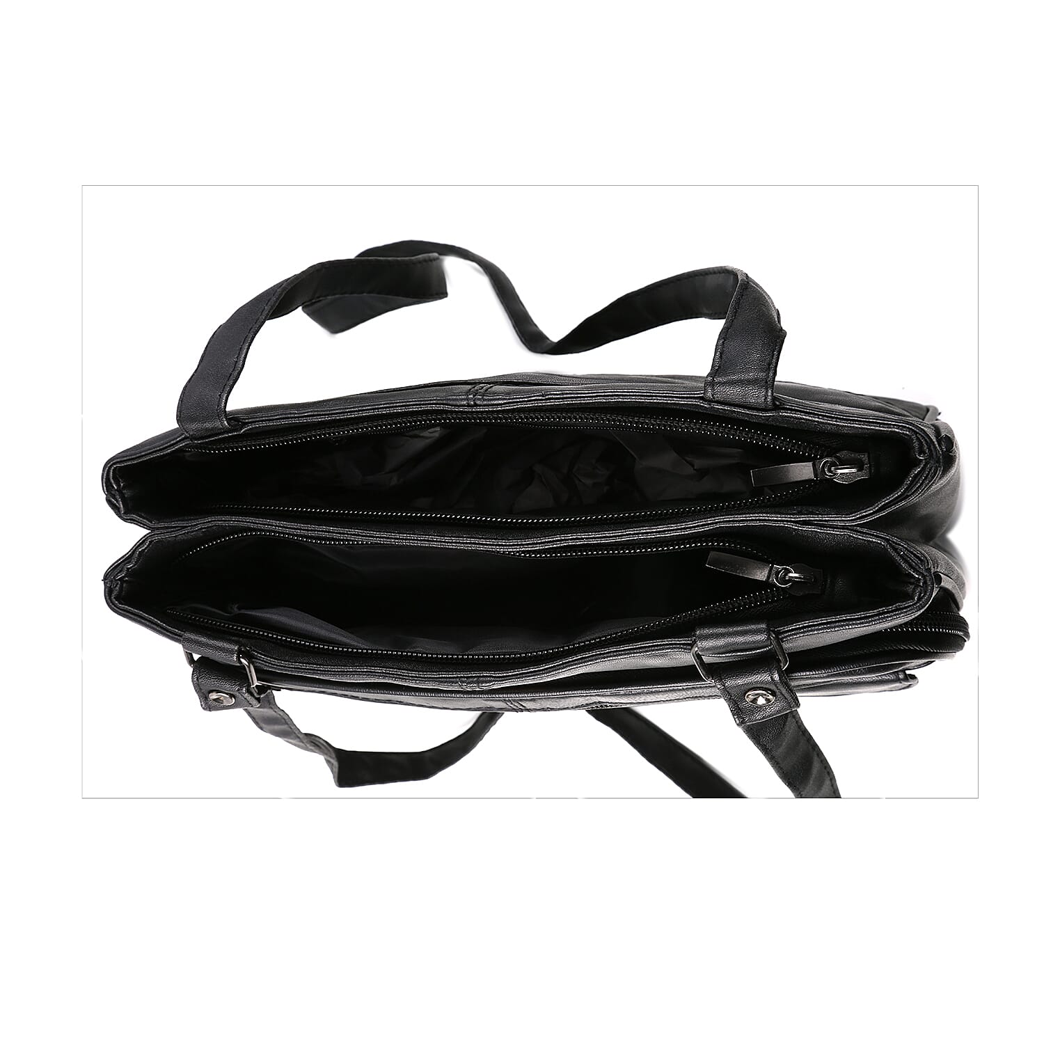 Le Monde - 100% Genuine Leather Multi Pocket Ladies Shoulder Bag with Zipper Closure - Black