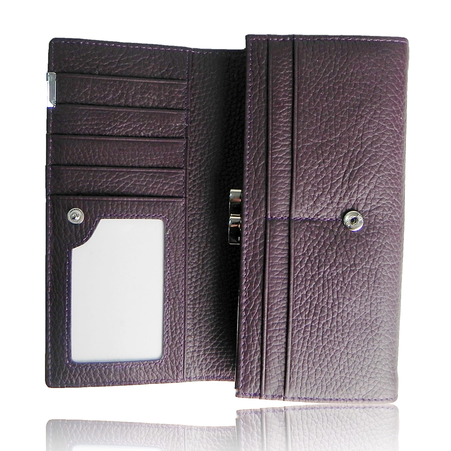 DEAL OF THE DAY - 100% Genuine Leather Patchwork Detail Triple Fold Wallet - Purple
