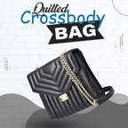 One Time Deal Designer 100% Genuine Leather Quilted Crossbody Bag With Curb Link Strap - Black