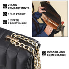 One Time Deal Designer 100% Genuine Leather Quilted Crossbody Bag With Curb Link Strap - Black