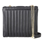 One Time Deal Designer 100% Genuine Leather Quilted Crossbody Bag With Curb Link Strap - Black