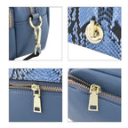 Sencilez Of Barcelona 100% Genuine Leather Snake Pattern Handbag with Shoulder Strap - Blue