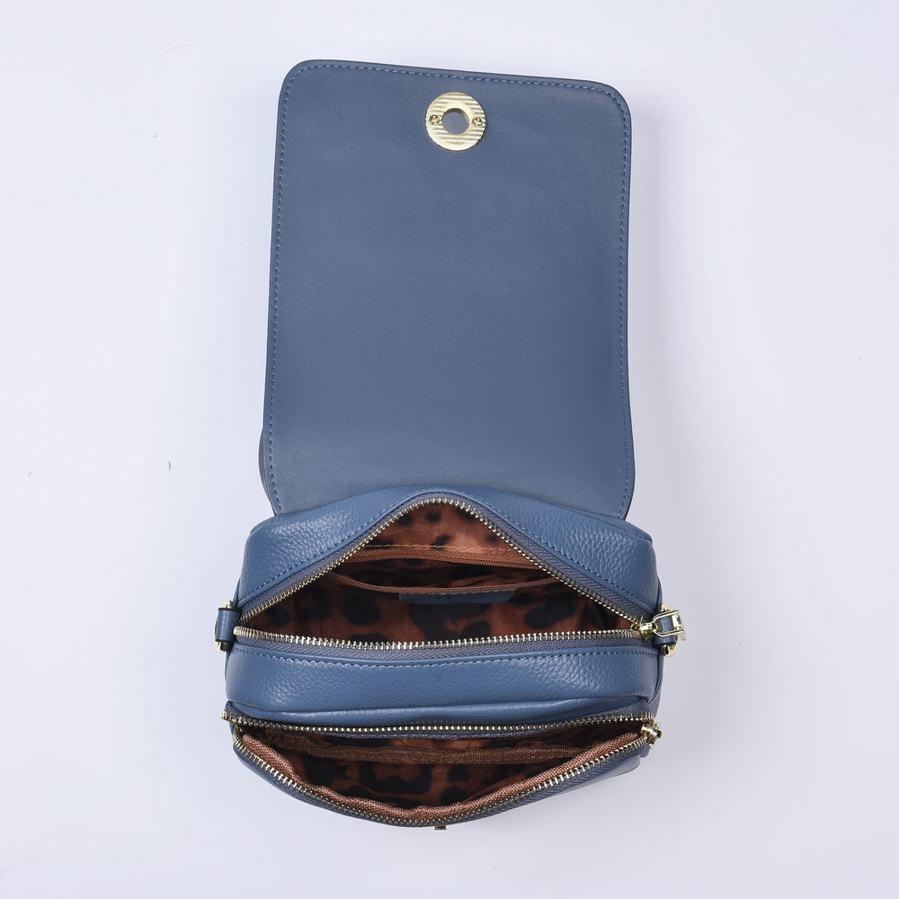 Sencilez Of Barcelona 100% Genuine Leather Snake Pattern Handbag with Shoulder Strap - Blue