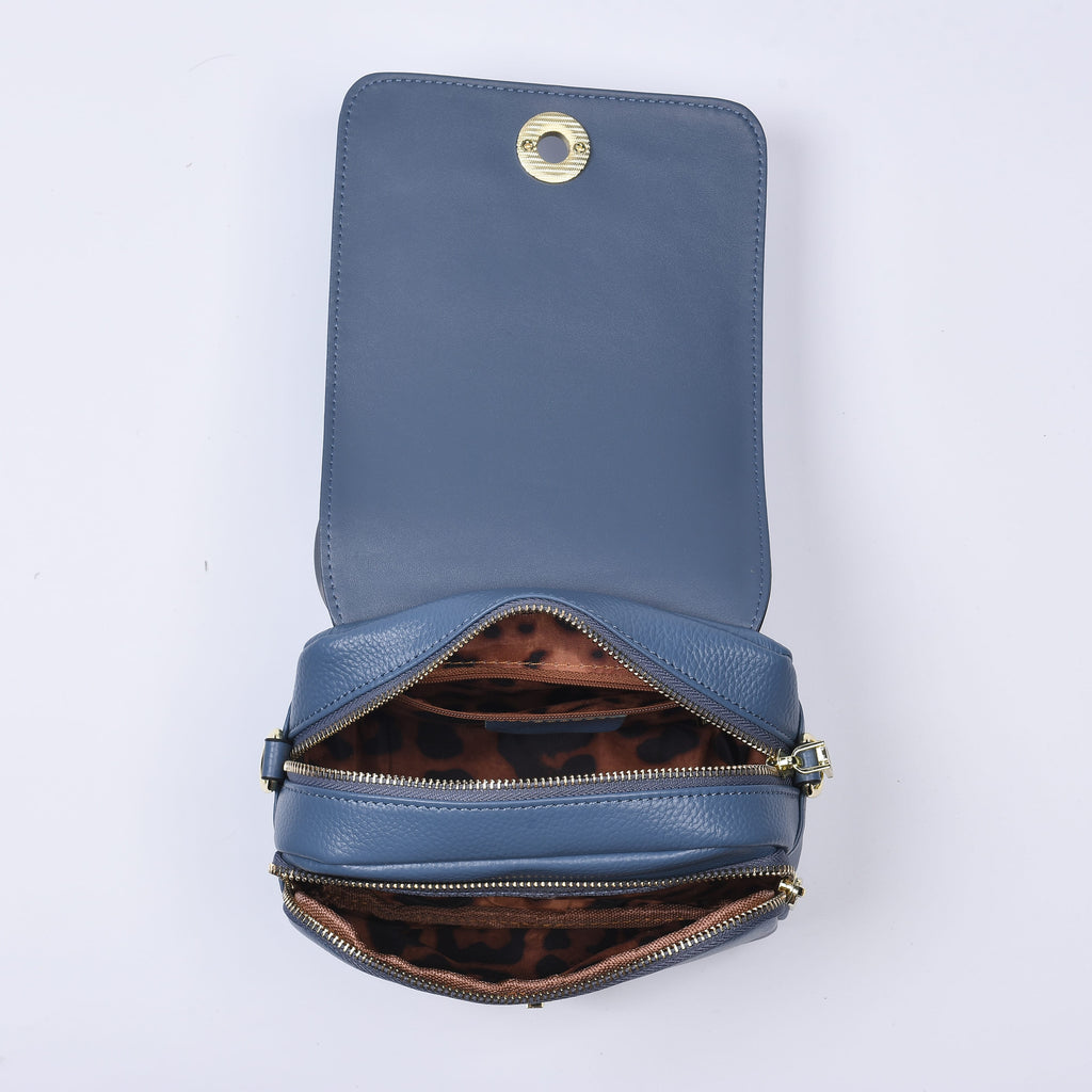 Sencilez Of Barcelona 100% Genuine Leather Snake Pattern Handbag with Shoulder Strap - Blue