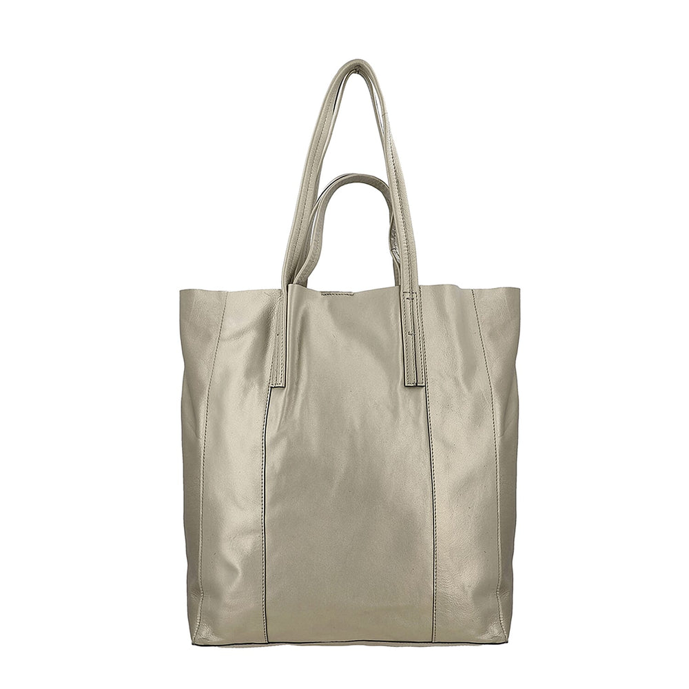 100% Genuine Leather Metalic Tote Bag With Handle Drop - Gold