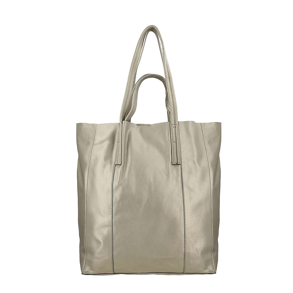 100% Genuine Leather Metalic Tote Bag With Handle Drop - Gold