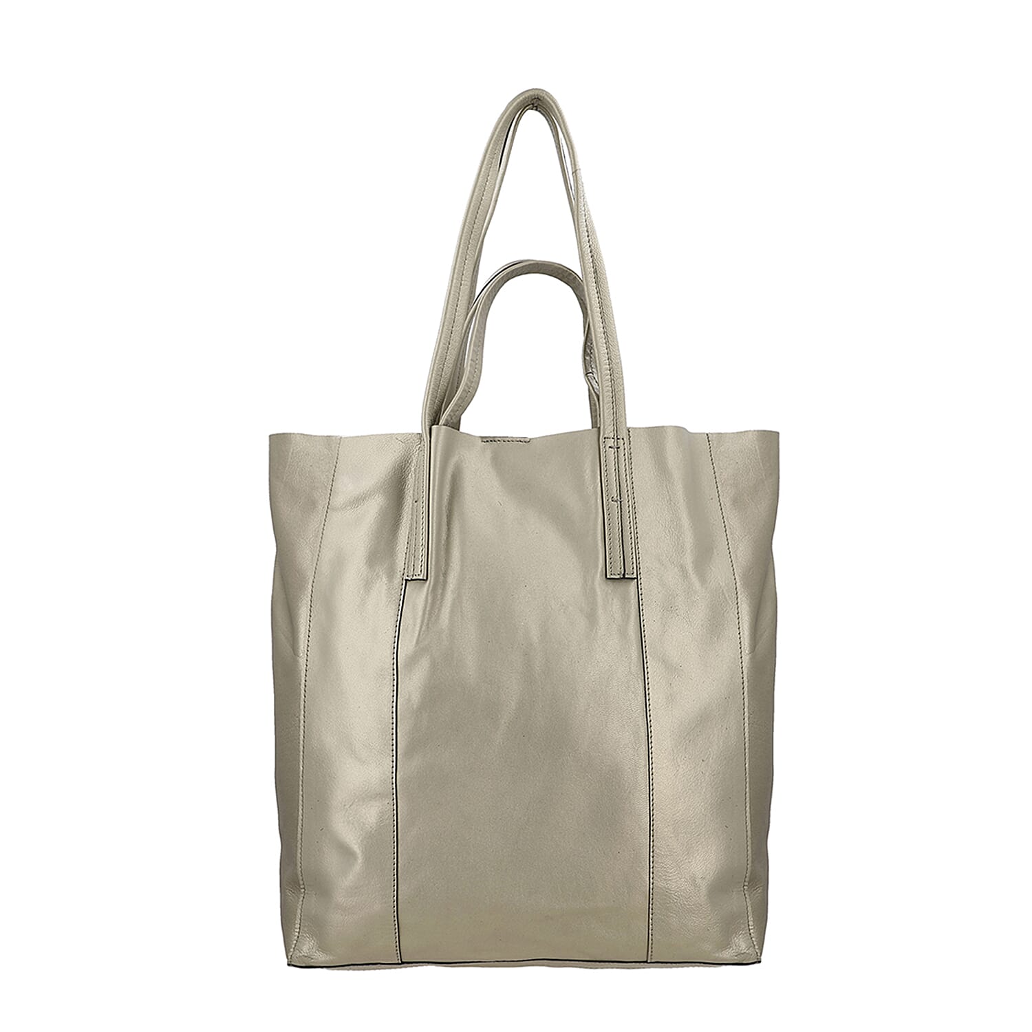 100% Genuine Leather Metalic Tote Bag With Handle Drop - Gold