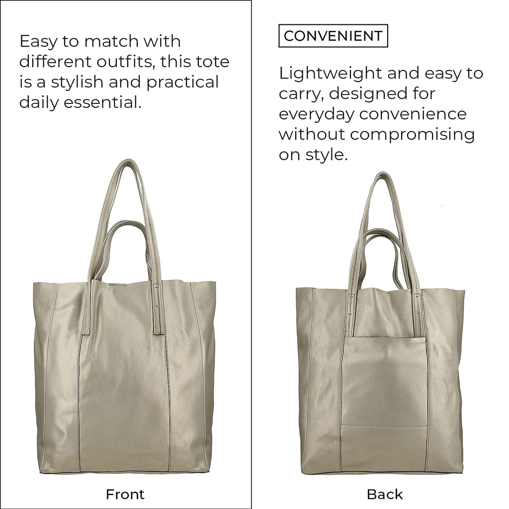 100% Genuine Leather Metalic Tote Bag With Handle Drop - Gold