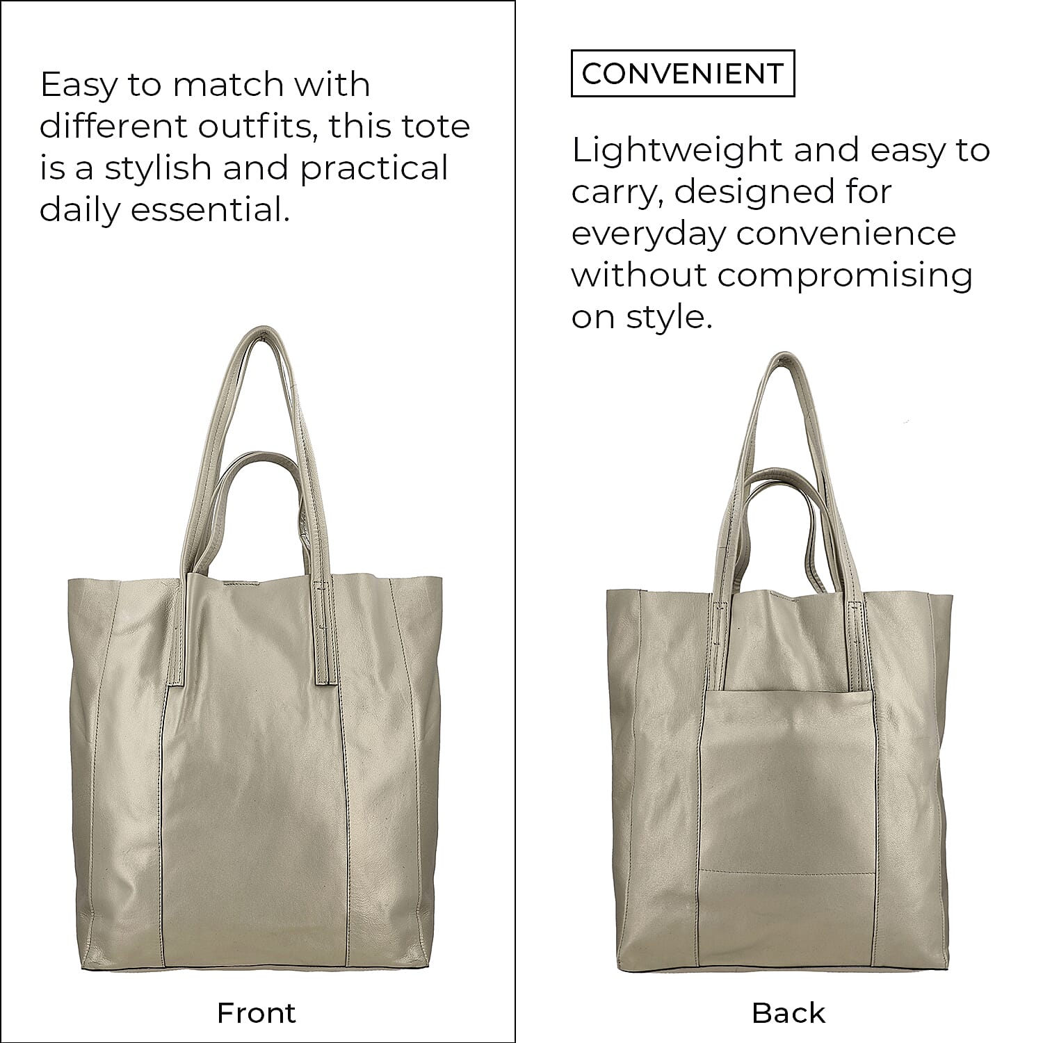 100% Genuine Leather Metalic Tote Bag With Handle Drop - Gold