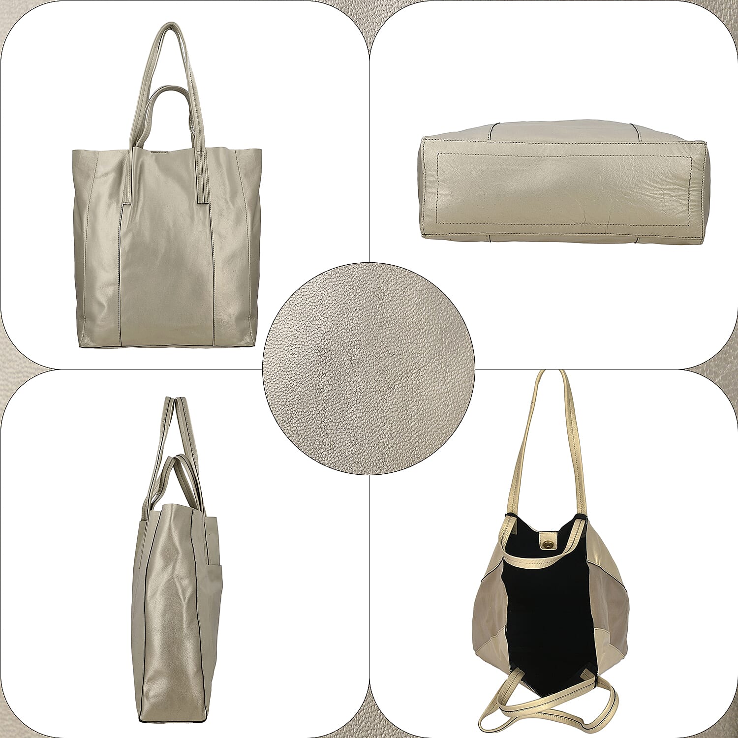100% Genuine Leather Metalic Tote Bag With Handle Drop - Gold