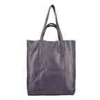 100% Genuine Leather Unlined Metallic Tote Bag - Purple