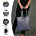 100% Genuine Leather Unlined Metallic Tote Bag - Purple