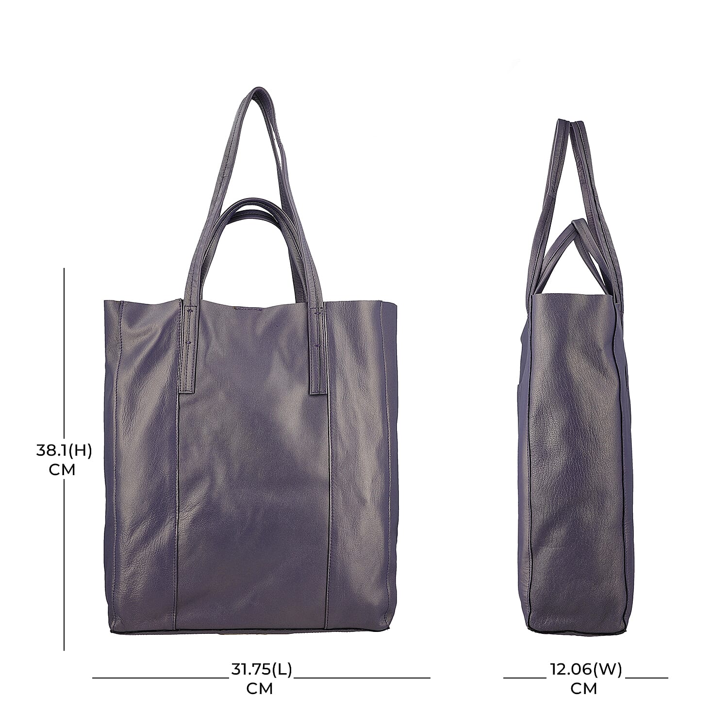 100% Genuine Leather Unlined Metallic Tote Bag - Purple