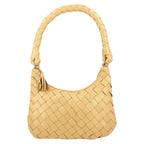 100% Genuine Leather Weaved Shoulder Hobo Bag - Gold