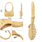 100% Genuine Leather Weaved Shoulder Hobo Bag - Gold