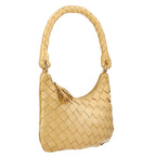 100% Genuine Leather Weaved Shoulder Hobo Bag - Gold