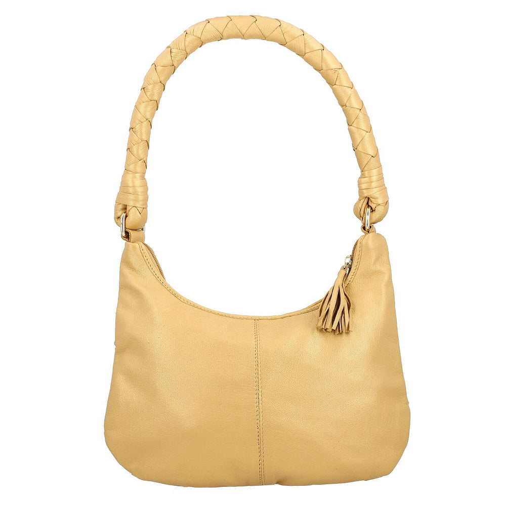 100% Genuine Leather Weaved Shoulder Hobo Bag - Gold