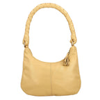 100% Genuine Leather Weaved Shoulder Hobo Bag - Gold