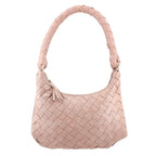100% Genuine Leather Weaved Shoulder Hobo Bag - Light Brown