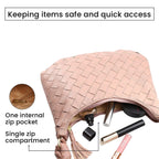 100% Genuine Leather Weaved Shoulder Hobo Bag - Light Brown