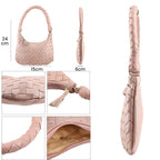 100% Genuine Leather Weaved Shoulder Hobo Bag - Light Brown