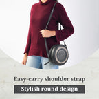 100% Genuine Leather Weaving Round Crossbody Bag - Black