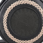 100% Genuine Leather Weaving Round Crossbody Bag - Black