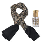 100% Merino Wool Silk Shawl with Hand Embroidered in Kashmir - Free 6ml Concentrated Posh Sandalwood Oil - Black