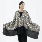 100% Merino Wool Silk Shawl with Hand Embroidered in Kashmir - Free 6ml Concentrated Posh Sandalwood Oil - Black