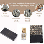 100% Merino Wool Silk Shawl with Hand Embroidered in Kashmir - Free 6ml Concentrated Posh Sandalwood Oil - Black