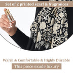 100% Merino Wool Silk Shawl with Hand Embroidered in Kashmir - Free 6ml Concentrated Posh Sandalwood Oil - Black