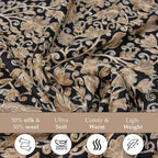 100% Merino Wool Silk Shawl with Hand Embroidered in Kashmir - Free 6ml Concentrated Posh Sandalwood Oil - Black