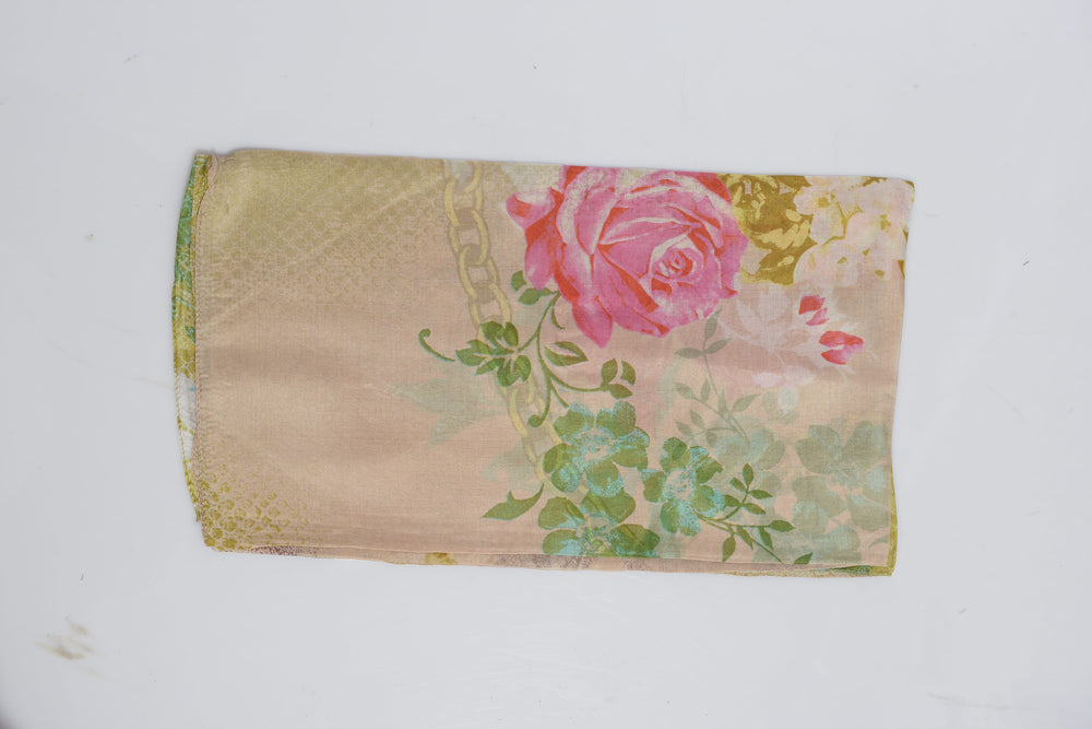 100% Mulberry Silk Multi Colour Flowers and Leaves Printed Beige Colour Pareo (Size 180x102 Cm)