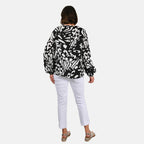 100% Viscose Long Sleeves Abstract Top (Size L) - Black