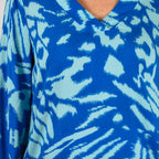 100% Viscose Long Sleeves Abstract Top (Size XL) - Blue