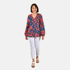 100% Viscose Long Sleeves Abstract Top (Size S) - Blue