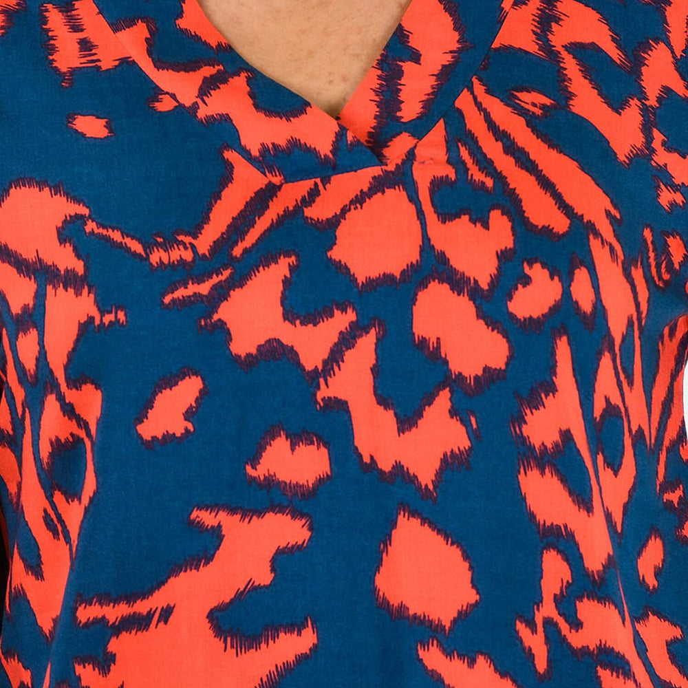 100% Viscose Long Sleeves Abstract Top (Size S) - Orange